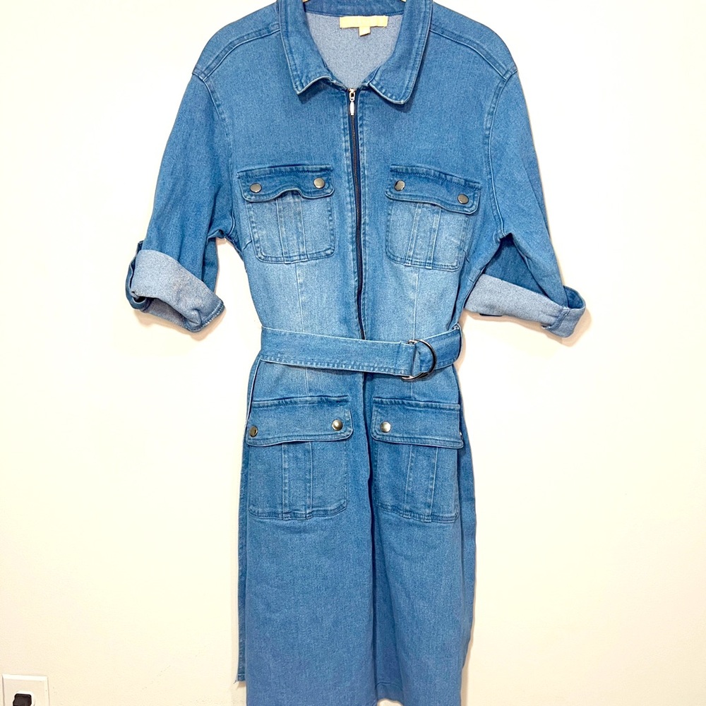 Hope and Harlow | Denim Jean Zip Up Dress With Pockets Size 10